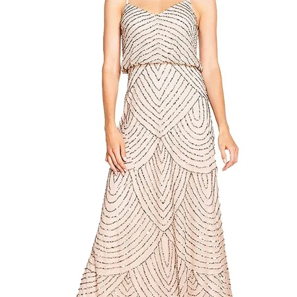 chinese dress ladies Aidan Mattox Fully Beaded Plunge Long Gown main image 0
